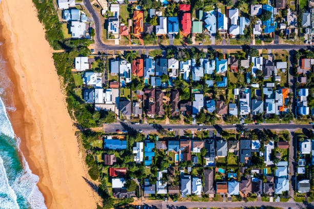 Suburban roof tops with beach